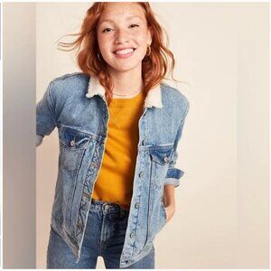 Old Navy Oversized Sherpa-Lined Boyfriend Jean Jacket Size Small